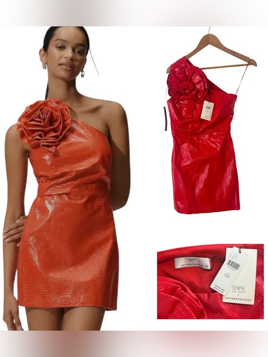 Anthropologie Dresses & Skirts - Siempre Faux Leather Rosette Mini Dress